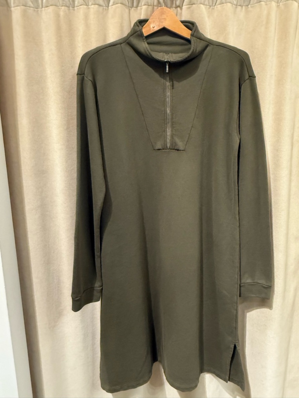 Olive Green Half-Zip Sweatshirt Dress
